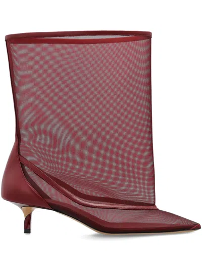 Jacquemus Mid-calf Stiletto Boots Mesh Overlay In Burgundy