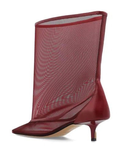 Jacquemus Mid-calf Stiletto Boots Mesh Overlay In Burgundy