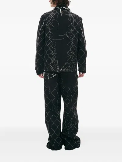 Airei Frayed Embroidered Denim Jacket In Black