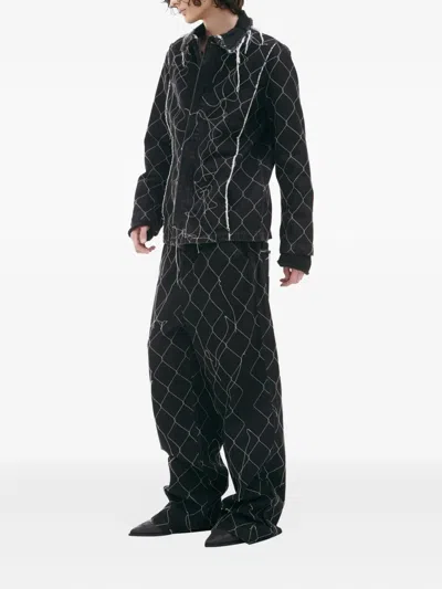 Airei Frayed Embroidered Denim Jacket In Black