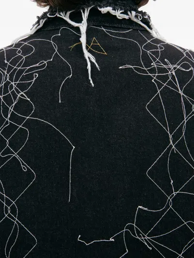 Airei Frayed Embroidered Denim Jacket In Black