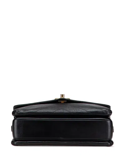 Pre-owned Chanel 2018 Small Chevron Lambskin Stitched Envelope Flap Shoulder Bag In Black