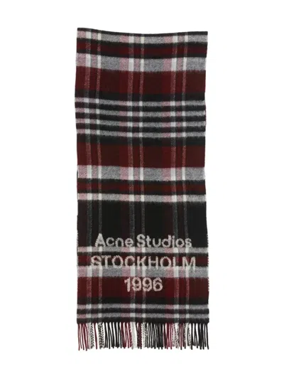 Acne Studios Women Multicolor Scarf With Fringed Hem And All-over Check Motif In Wool Woman In Multi