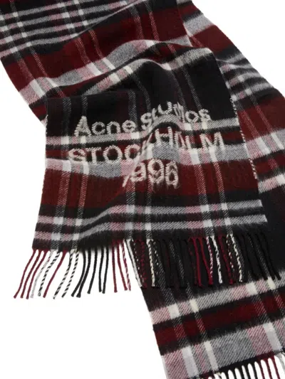 Acne Studios Women Multicolor Scarf With Fringed Hem And All-over Check Motif In Wool Woman In Multi