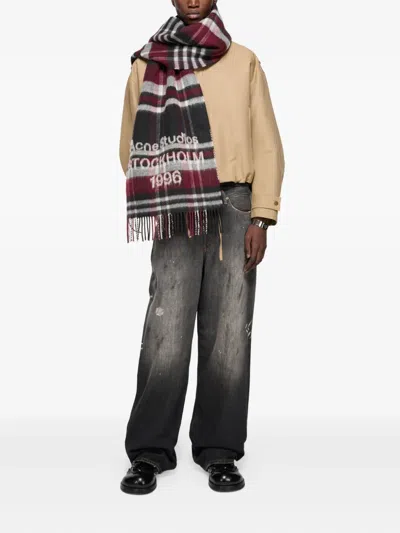 Acne Studios Women Multicolor Scarf With Fringed Hem And All-over Check Motif In Wool Woman In Multi