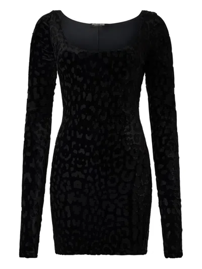 Roberto Cavalli Animal Print Fitted Dress With Long Sleeves In Black