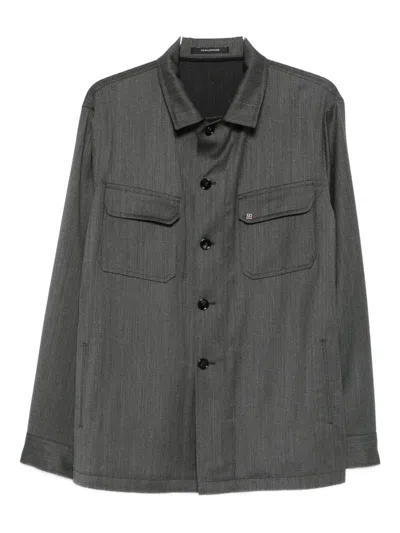Tagliatore Logo-appliqué Shirt Jacket In Gray