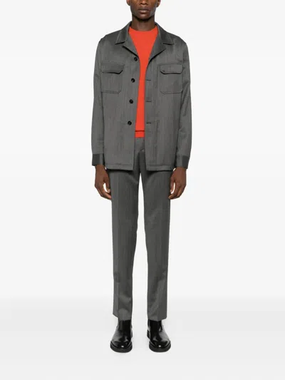 Tagliatore Logo-appliqué Shirt Jacket In Gray
