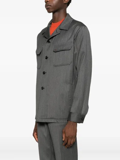 Tagliatore Logo-appliqué Shirt Jacket In Gray