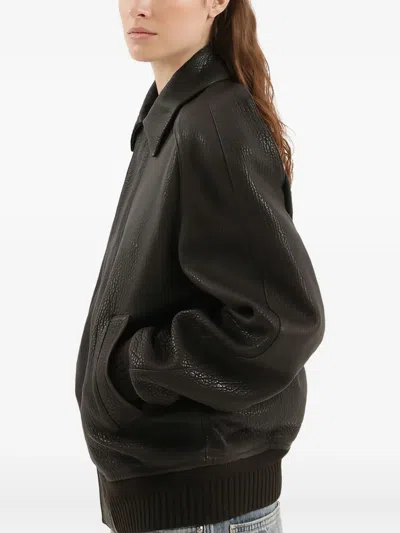 1989 Studio Leather Jacket Collar Front Pockets Ribbed Cuffs Textured Finish In Black