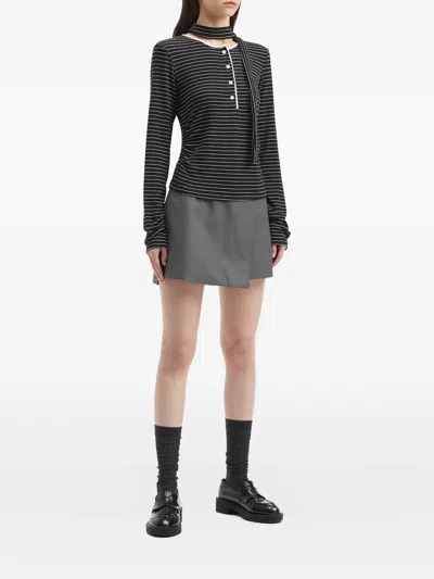 B+ab Striped Button Top In Black
