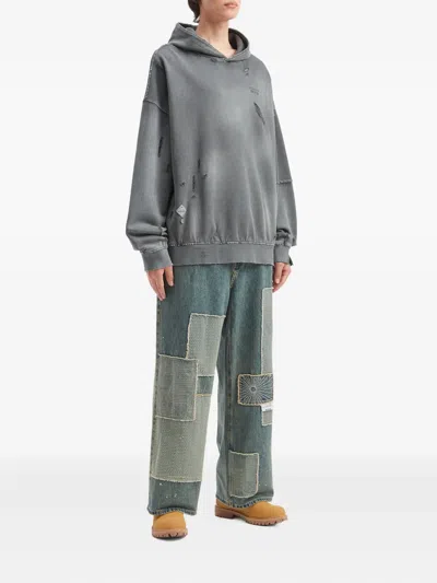 Musium Div. Distressed Panelled Hoodie In Gray