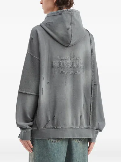 Musium Div. Distressed Panelled Hoodie In Gray