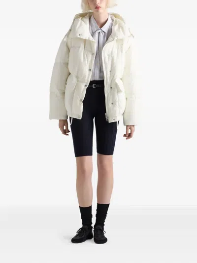 Prada Medium-weight Hooded Soft Fabric Down Jacket In White