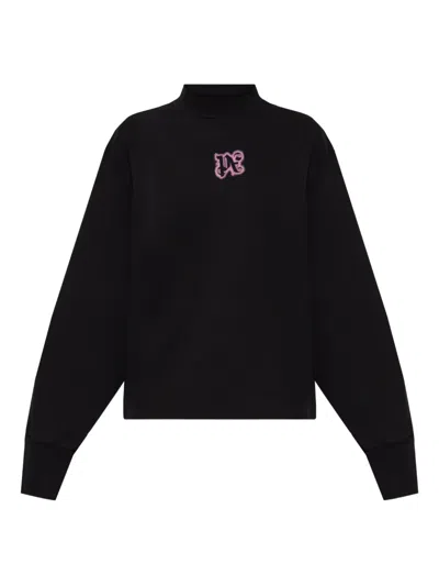 Palm Angels Long Sleeve Mock Neck Knitwear Top In Black