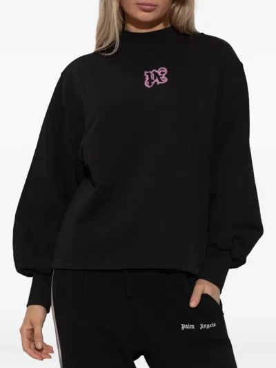 Palm Angels Long Sleeve Mock Neck Knitwear Top In Black