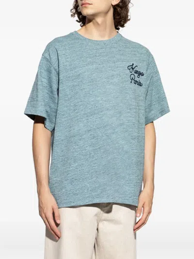 Kenzo Chainstitch Logo-embroidered T-shirt In Blue