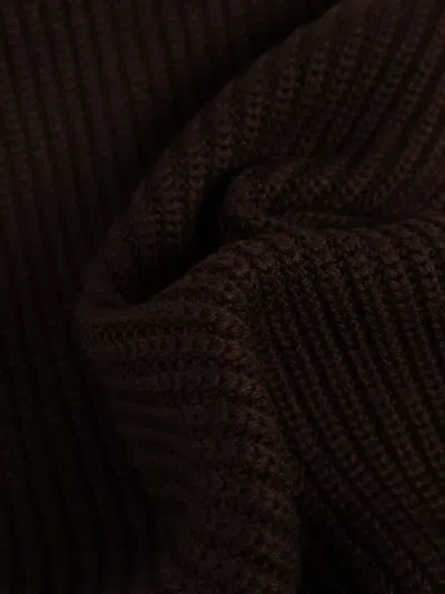 Lanvin Ribbed Wool Scarf In Brown
