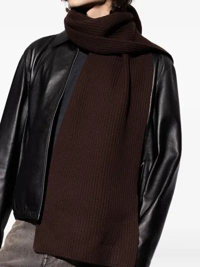 Lanvin Ribbed Wool Scarf In Brown