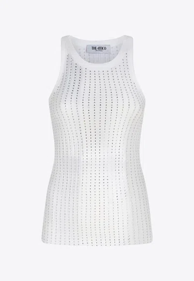 Attico White Tank Top With Rhinestones In Grey