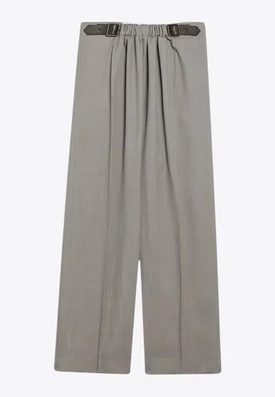 Loewe Beige Mélange Wool And Silk Trousers With Belt In Gray