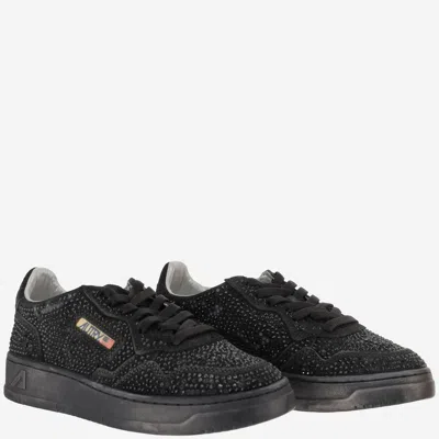 Autry Medalist Low Suede Trainers With Rhinestones In Black