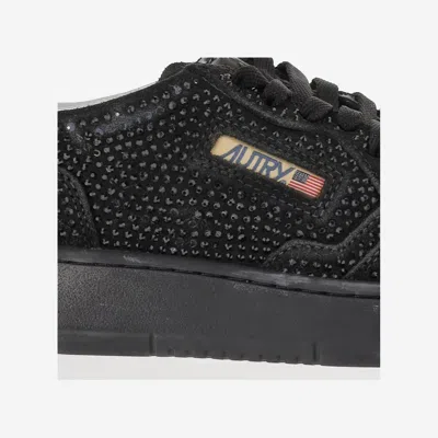 Autry Medalist Low Suede Trainers With Rhinestones In Black