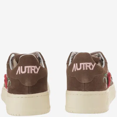 Autry Low-top Sneakers With Floral Embroidery In Rich Brown In Brown