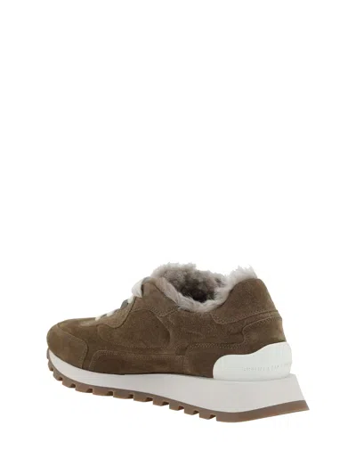 Brunello Cucinelli Suede Sneakers With Rubber Sole Contrast In Brown