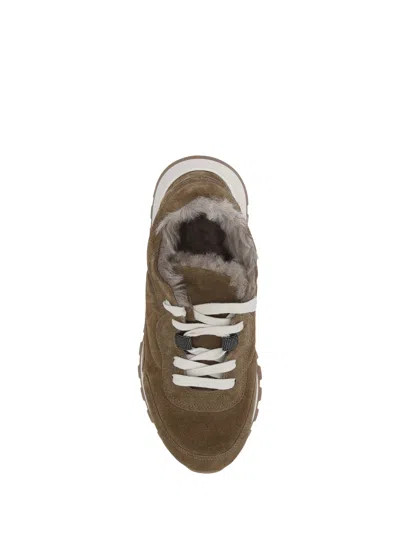 Brunello Cucinelli Suede Sneakers With Rubber Sole Contrast In Brown
