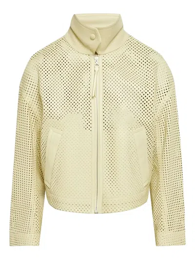 Ferragamo Perforated Leather Jacket In Yellow