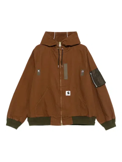 Sacai Carhartt Wip Washed Duck Hooded Blouson In Brown