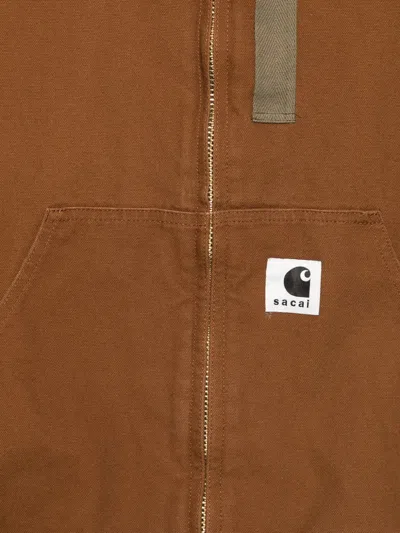 Sacai Carhartt Wip Washed Duck Hooded Blouson In Brown