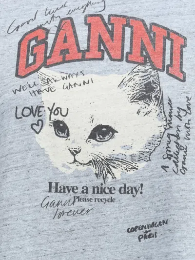 Ganni Graphic Print Top Striped Detail In Blue