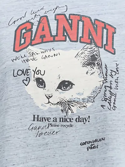 Ganni Graphic Print Top Striped Detail In Blue