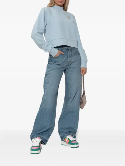 Palm Angels Mock-neck Long-sleeve Sweatshirt In Blue