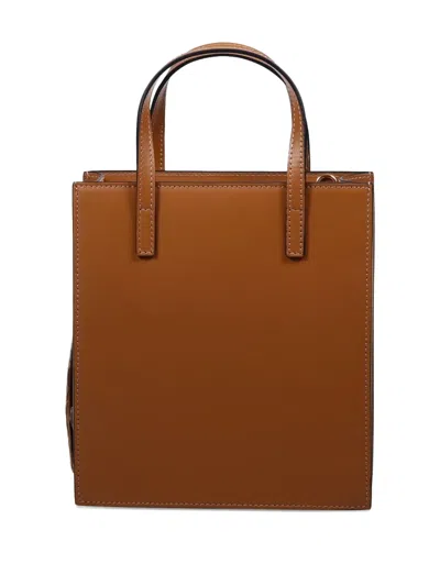 Hidesins Structured Leather Shoulder Bag With Top Handle In Brown