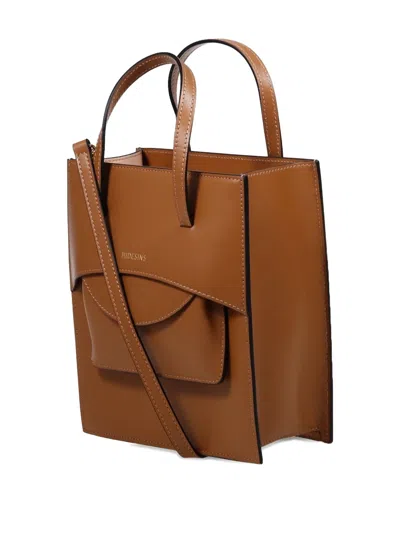 Hidesins Structured Leather Shoulder Bag With Top Handle In Brown