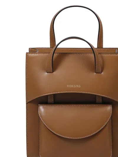 Hidesins Structured Leather Shoulder Bag With Top Handle In Brown