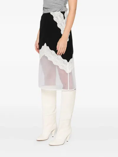 Jil Sander Lace And Organza Wool Skirt In Black