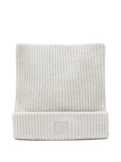 Acne Studios Ribbed Face-patch Beanie Hat In Gray