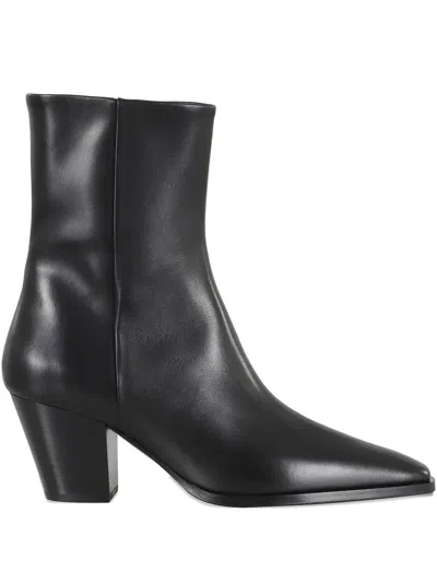 Aeyde Ankle Leather Boots Block Heel In Black