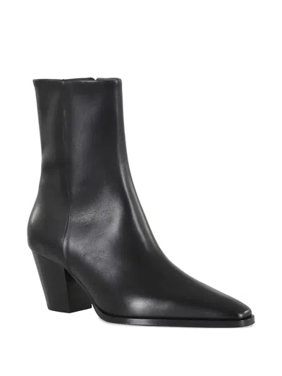 Aeyde Ankle Leather Boots Block Heel In Black