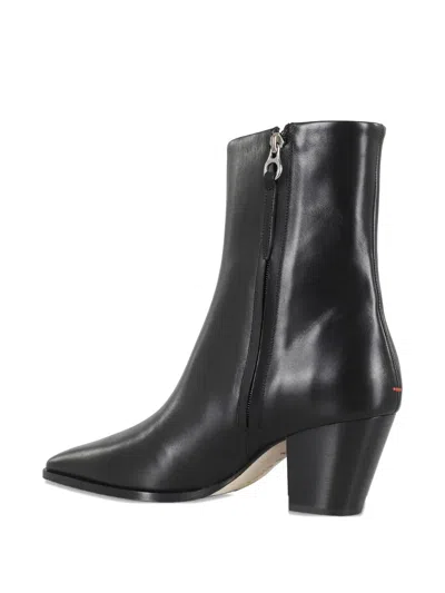 Aeyde Ankle Leather Boots Block Heel In Black