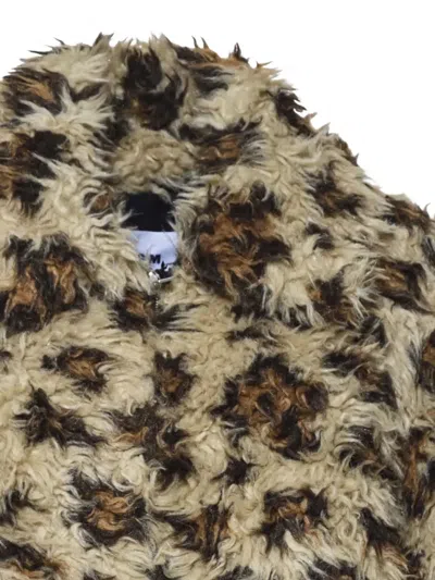 Msgm Leopard Print Faux Fur Coat With Wide Collar In Brown