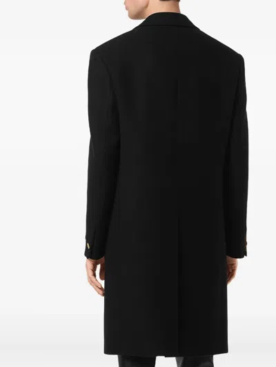 Versace Wool Blend Coat Featuring Back Vent In Black