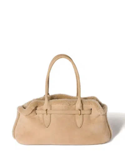 Miu Miu Aventure Shearling Tote Bag In Neutral