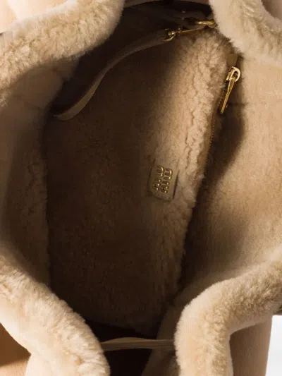 Miu Miu Aventure Shearling Tote Bag In Neutral