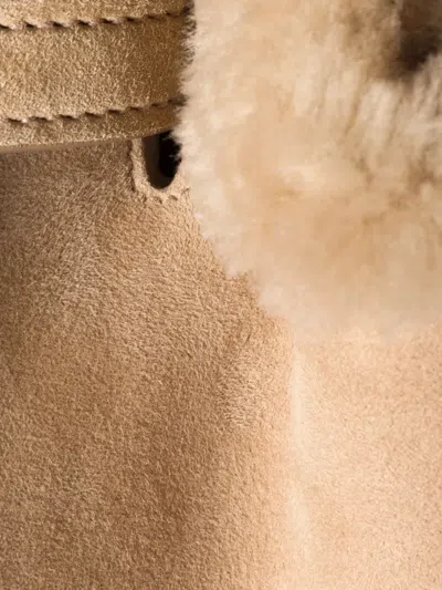 Miu Miu Aventure Shearling Tote Bag In Neutral