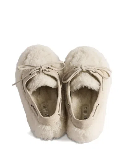 Miu Miu Shearing Loafers In Neutral